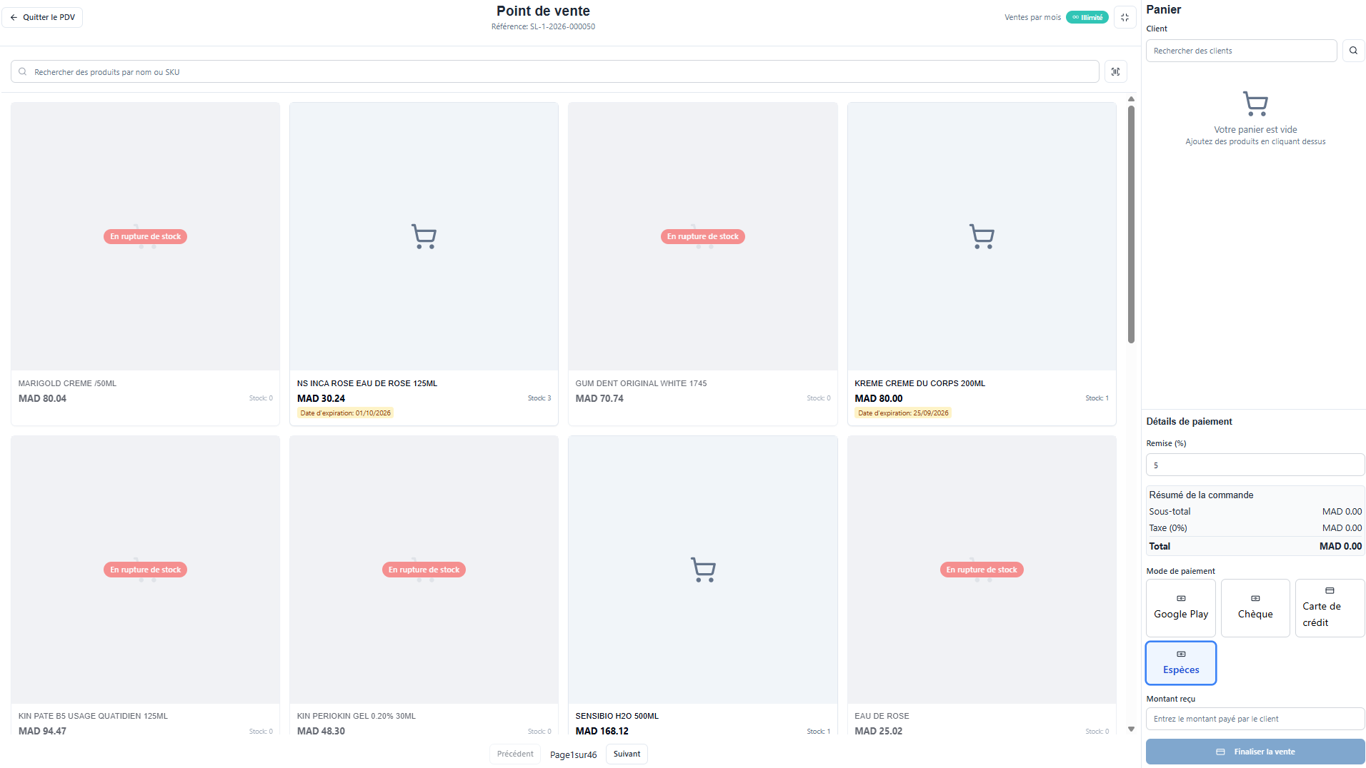 Interface QuickPharma : Une caisse intégrée à la gestion de votre pharmacie