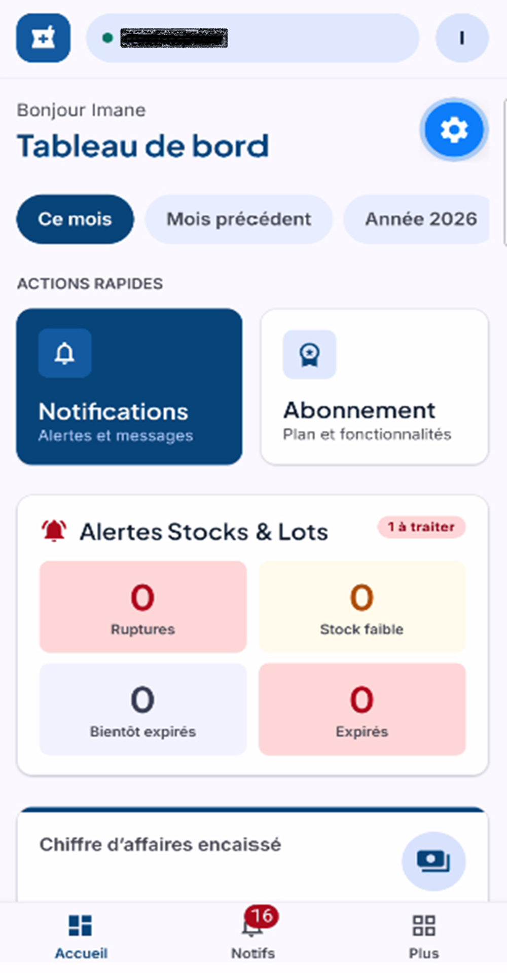 Tableau de bord de l’application mobile QuickPharma