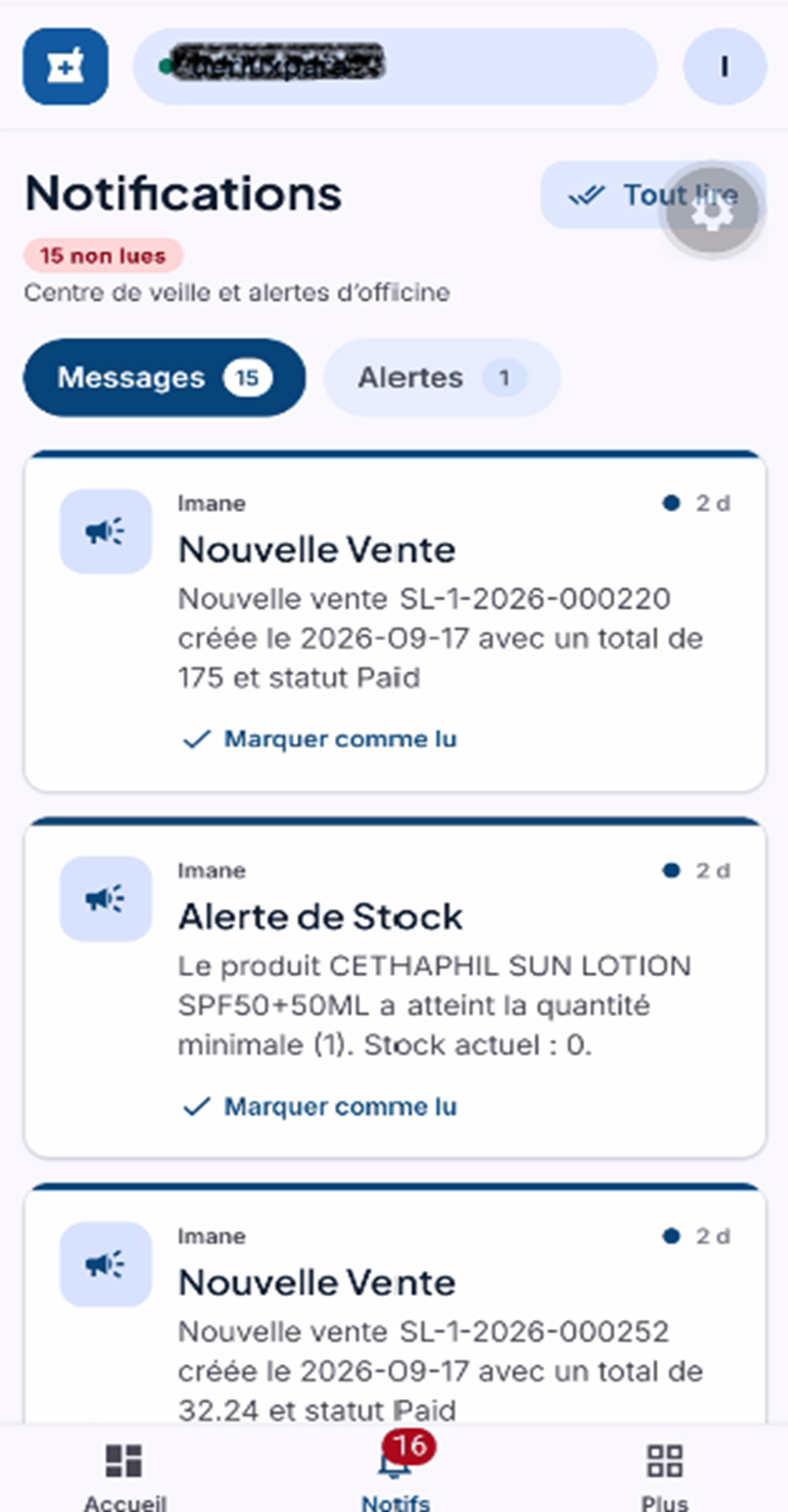 Notifications et alertes de stock sur QuickPharma Mobile